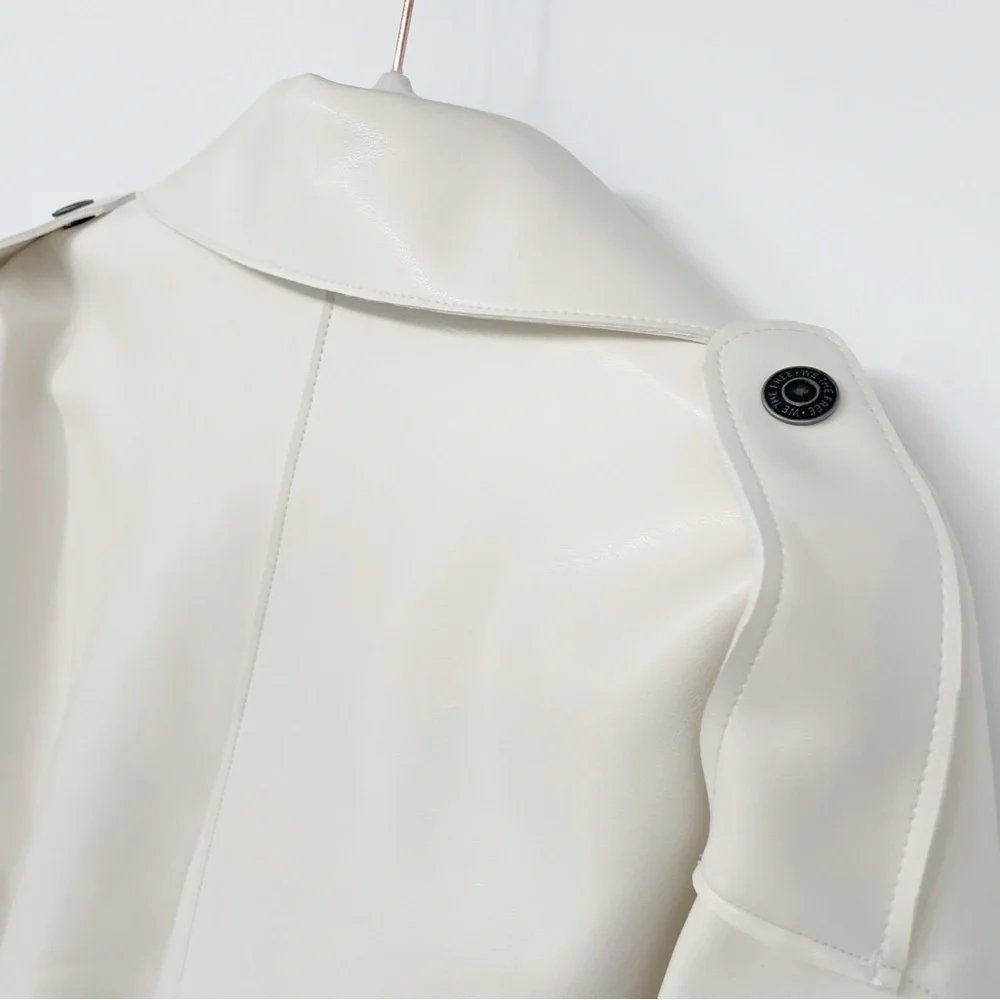 Free People Alexis Vegan Leather Moto Jacket NWT Cream White Boxy - Picture 14 of 16